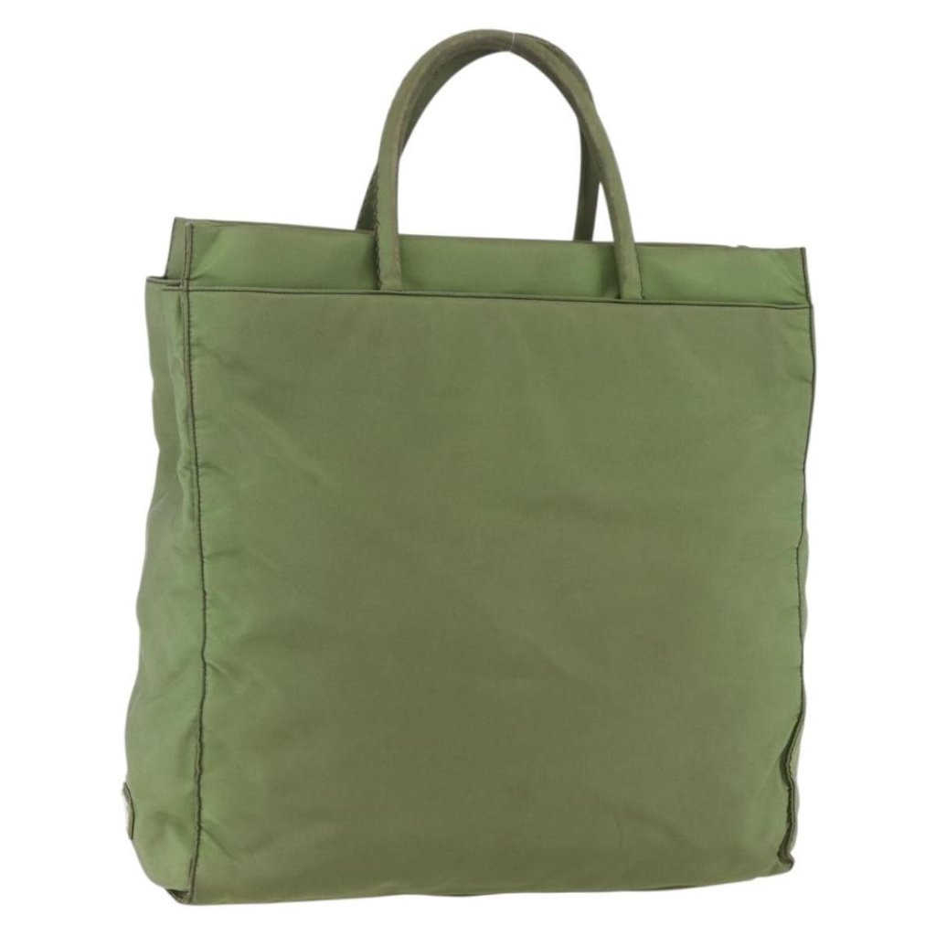 Prada Hand Bag Nylon Khaki Silver Auth Bs31882